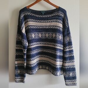 Ralph Lauren heavy linen blend open knit sweater Women's XL